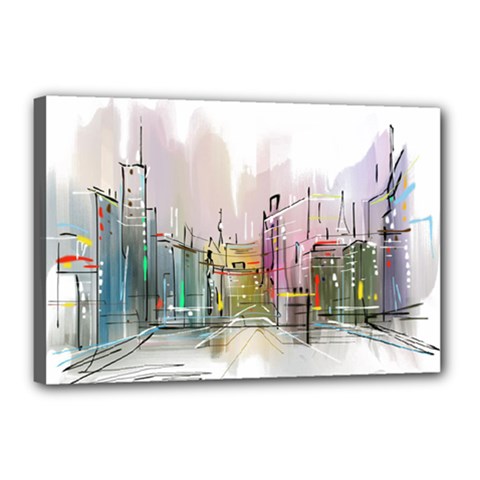 Drawing-watercolor-painting-city Canvas 18  X 12  (stretched)