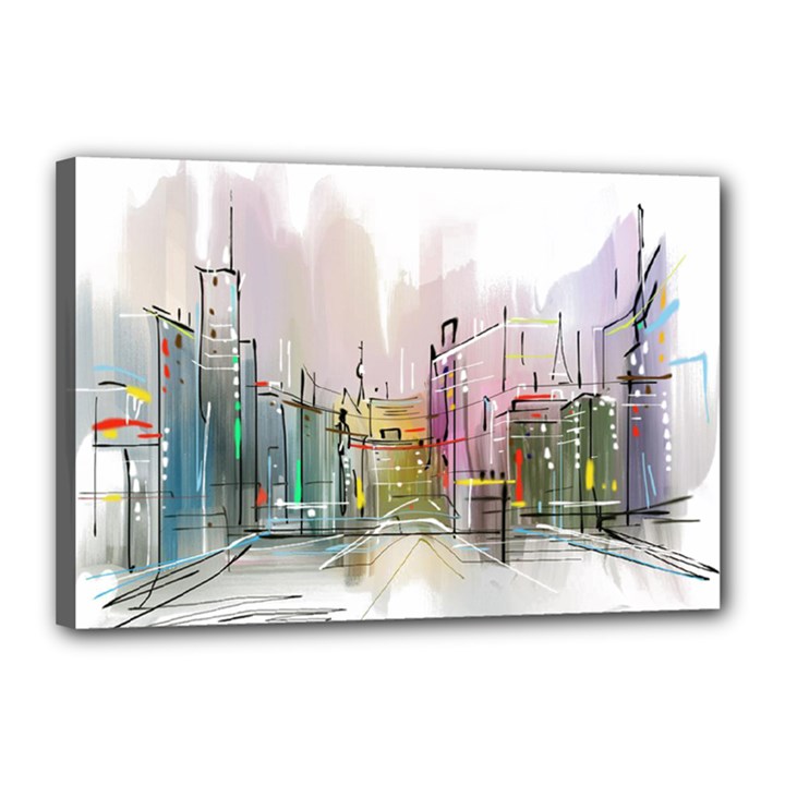 Drawing-watercolor-painting-city Canvas 18  x 12  (Stretched)