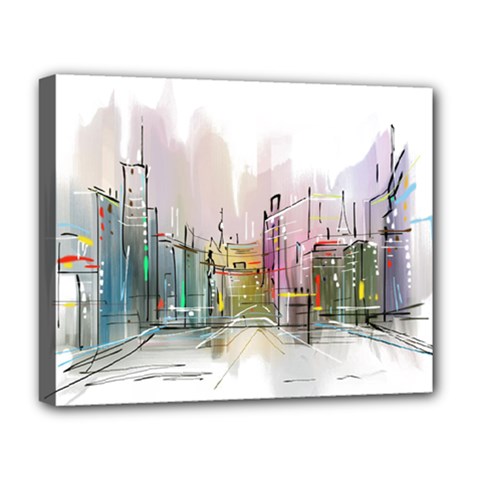 Drawing-watercolor-painting-city Deluxe Canvas 20  X 16  (stretched)