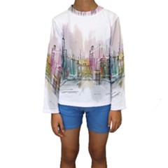 Drawing-watercolor-painting-city Kids  Long Sleeve Swimwear