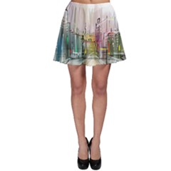 Drawing-watercolor-painting-city Skater Skirt