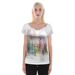 Drawing-watercolor-painting-city Cap Sleeve Top