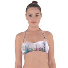 Drawing-watercolor-painting-city Halter Bandeau Bikini Top