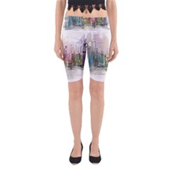 Drawing-watercolor-painting-city Yoga Cropped Leggings