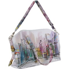 Drawing-watercolor-painting-city Canvas Crossbody Bag