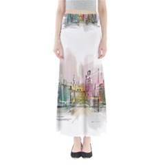 Drawing-watercolor-painting-city Full Length Maxi Skirt