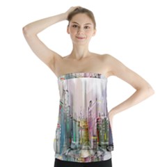 Drawing-watercolor-painting-city Strapless Top