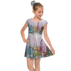 Drawing-watercolor-painting-city Kids  Cap Sleeve Dress