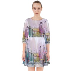 Drawing-watercolor-painting-city Smock Dress