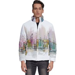 Drawing-watercolor-painting-city Men s Puffer Bubble Jacket Coat