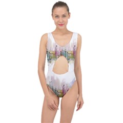 Drawing-watercolor-painting-city Center Cut Out Swimsuit