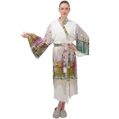 Drawing-watercolor-painting-city Maxi Velour Kimono by Jancukart