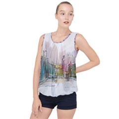 Drawing-watercolor-painting-city Bubble Hem Chiffon Tank Top