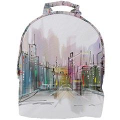 Drawing-watercolor-painting-city Mini Full Print Backpack by Jancukart