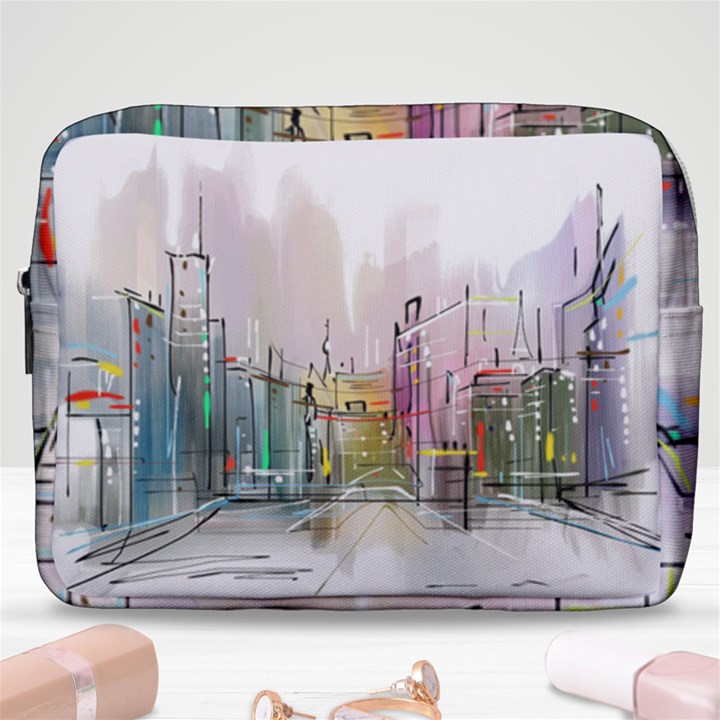 Drawing-watercolor-painting-city Make Up Pouch (Large)