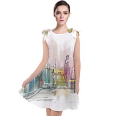 Drawing-watercolor-painting-city Tie Up Tunic Dress