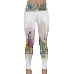 Drawing-watercolor-painting-city Lightweight Velour Classic Yoga Leggings