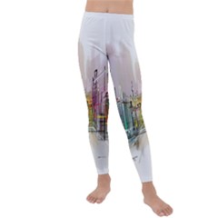 Drawing-watercolor-painting-city Kids  Lightweight Velour Leggings