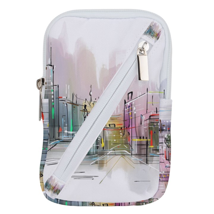 Drawing-watercolor-painting-city Belt Pouch Bag (Small)