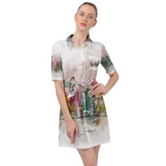 Drawing-watercolor-painting-city Belted Shirt Dress by Jancukart