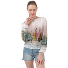 Drawing-watercolor-painting-city Banded Bottom Chiffon Top