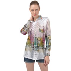 Drawing-watercolor-painting-city Long Sleeve Satin Shirt