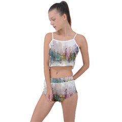 Drawing-watercolor-painting-city Summer Cropped Co-ord Set by Jancukart