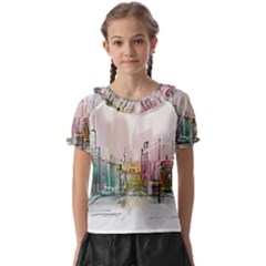 Drawing-watercolor-painting-city Kids  Frill Chiffon Blouse