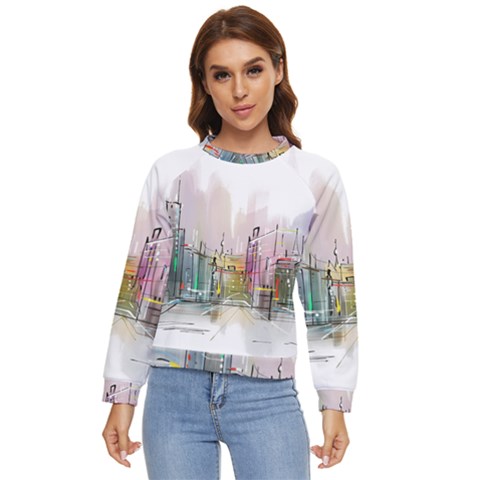 Drawing-watercolor-painting-city Women s Long Sleeve Raglan Tee by Jancukart