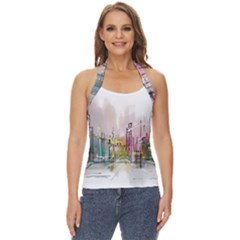 Drawing-watercolor-painting-city Basic Halter Top by Jancukart