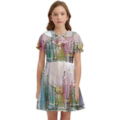 Drawing-watercolor-painting-city Kids  Bow Tie Puff Sleeve Dress