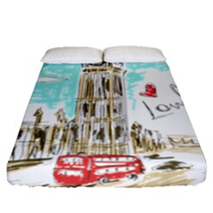 Big-ben-paris-clock-tower-vector-painted-london Fitted Sheet (queen Size)