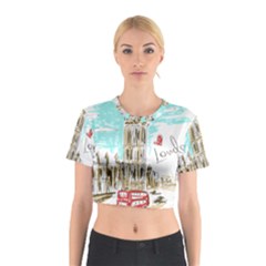 Big-ben-paris-clock-tower-vector-painted-london Cotton Crop Top by Jancukart