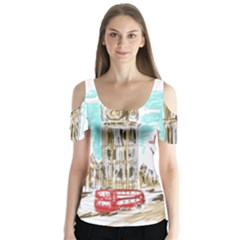 Big-ben-paris-clock-tower-vector-painted-london Butterfly Sleeve Cutout Tee 