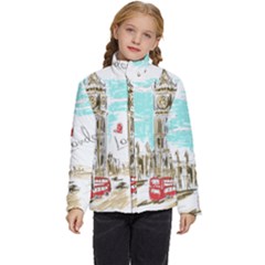 Big-ben-paris-clock-tower-vector-painted-london Kids  Puffer Bubble Jacket Coat by Jancukart