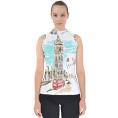 Big-ben-paris-clock-tower-vector-painted-london Mock Neck Shell Top by Jancukart