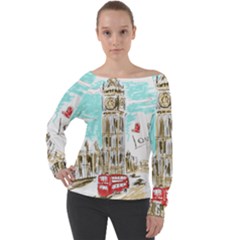 Big-ben-paris-clock-tower-vector-painted-london Off Shoulder Long Sleeve Velour Top by Jancukart