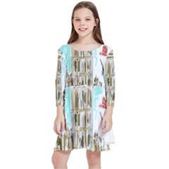 Big-ben-paris-clock-tower-vector-painted-london Kids  Quarter Sleeve Skater Dress