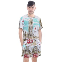 Big-ben-paris-clock-tower-vector-painted-london Men s Mesh Tee And Shorts Set