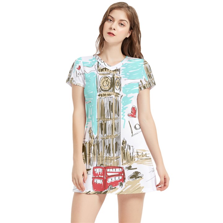 Big-ben-paris-clock-tower-vector-painted-london Women s Sports Skirt