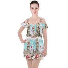 Big-ben-paris-clock-tower-vector-painted-london Ruffle Cut Out Chiffon Playsuit