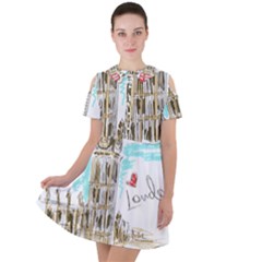 Big-ben-paris-clock-tower-vector-painted-london Short Sleeve Shoulder Cut Out Dress 