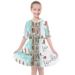 Big-ben-paris-clock-tower-vector-painted-london Kids  All Frills Chiffon Dress