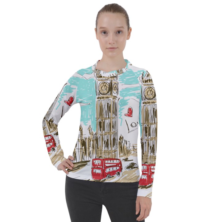 Big-ben-paris-clock-tower-vector-painted-london Women s Pique Long Sleeve Tee