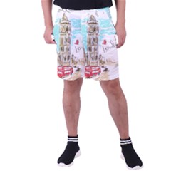 Big-ben-paris-clock-tower-vector-painted-london Men s Pocket Shorts by Jancukart