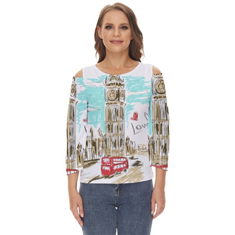 Big-ben-paris-clock-tower-vector-painted-london Cut Out Wide Sleeve Top by Jancukart