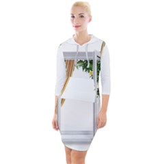 Window Quarter Sleeve Hood Bodycon Dress