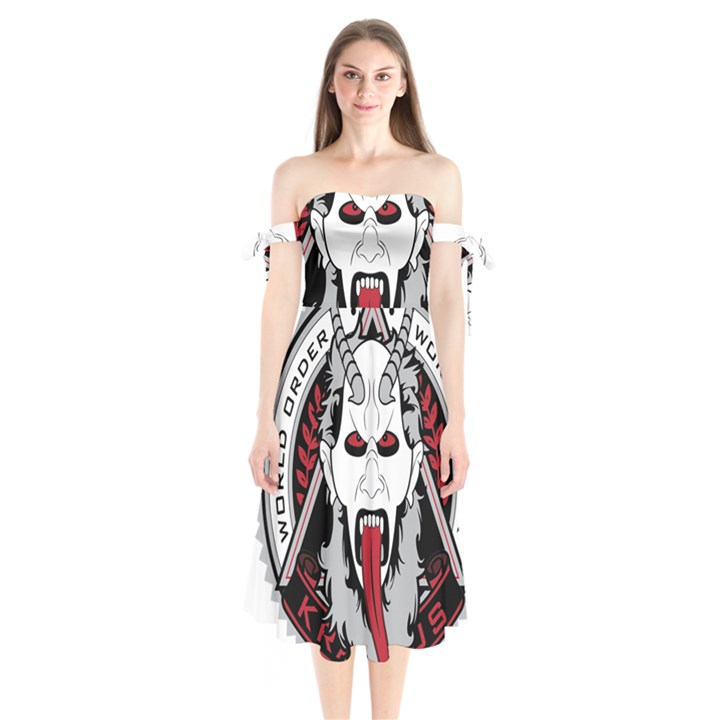 Krampus Shoulder Tie Bardot Midi Dress