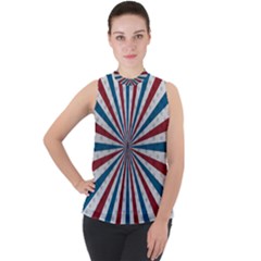 Usa-deco-background Mock Neck Chiffon Sleeveless Top