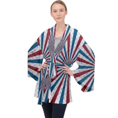 Usa-deco-background Long Sleeve Velvet Kimono 